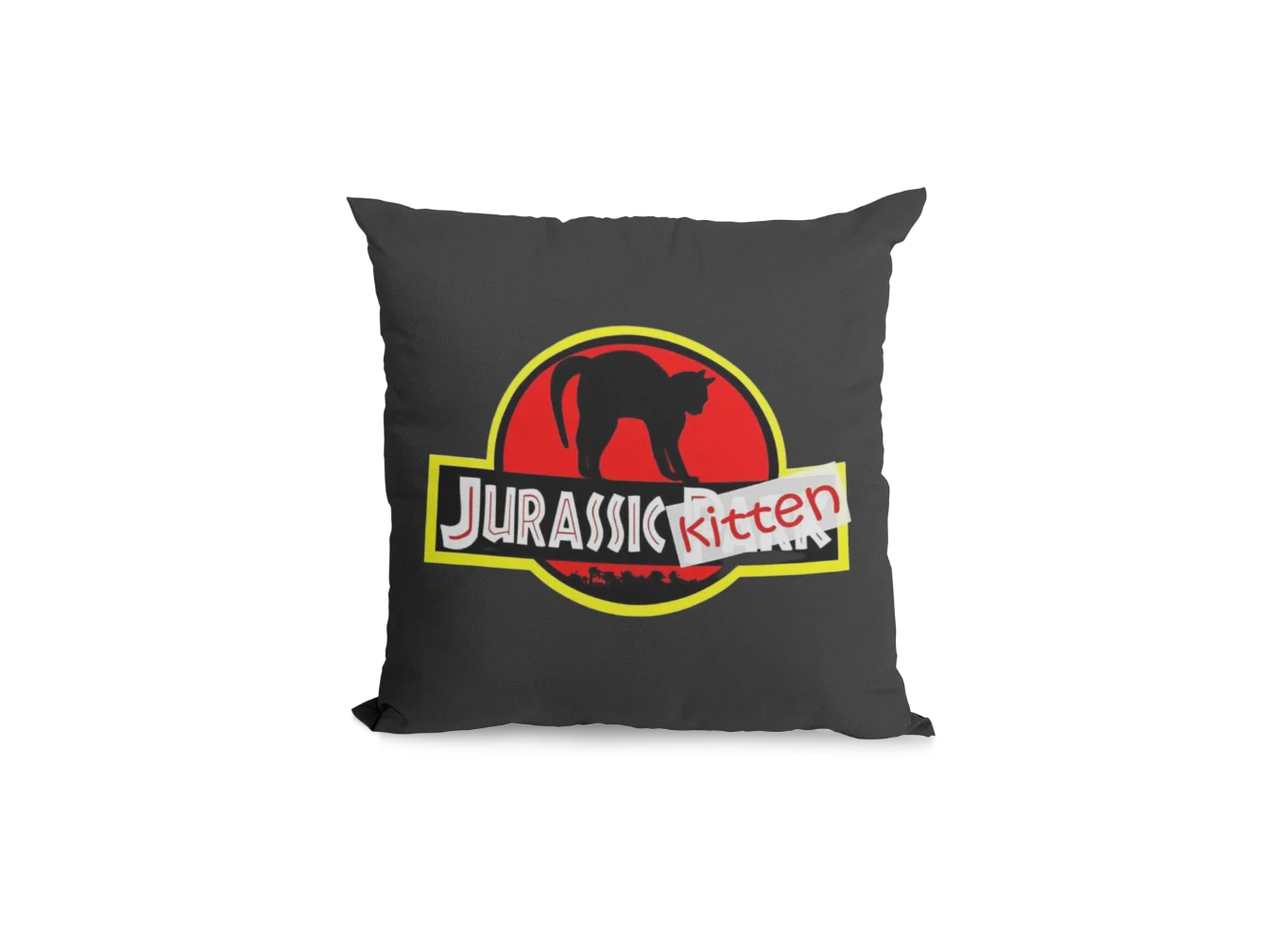 Jurassic kitten black pillowcase