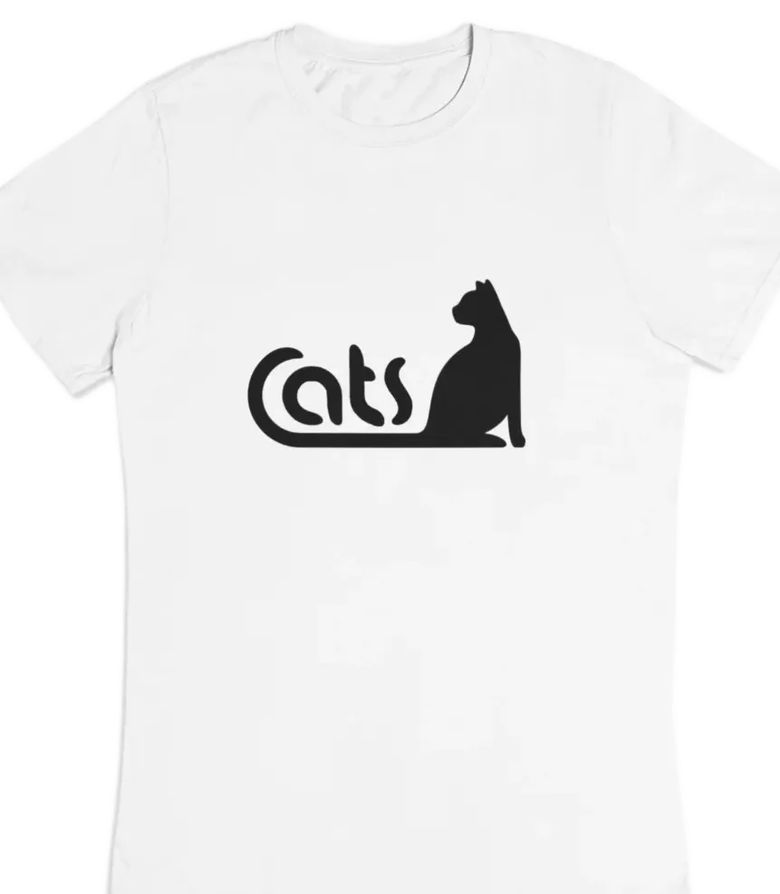 white t-shirt with black cat fun design