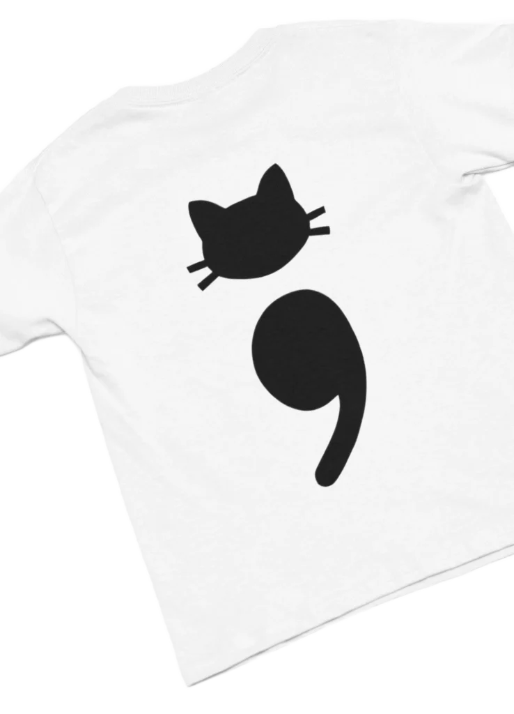 white t-shirt with black cat fun design