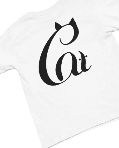 white t-shirt with black cat fun design